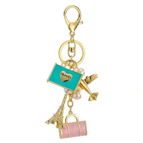 Stunning Airplane Eiffel Tower Travel Bag Keychain Charm - Picture 1 of 16